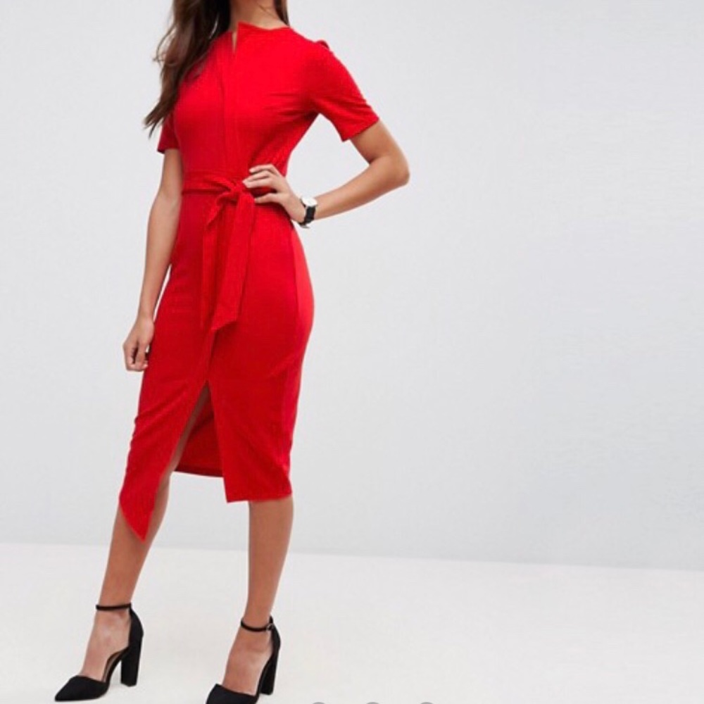 Asos red dress with belt